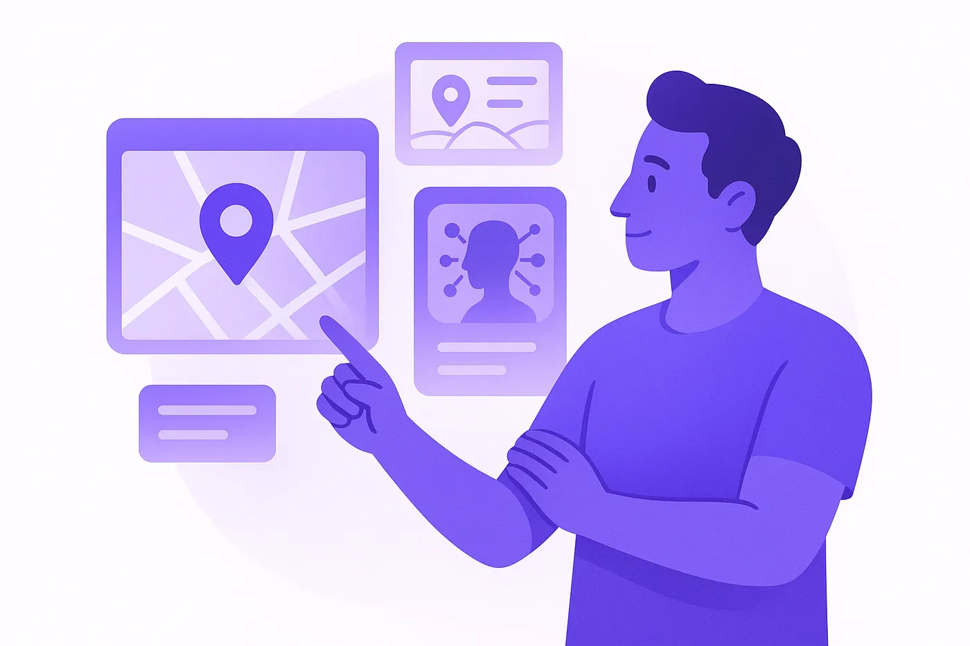 Local business owner using digital maps and AI interfaces to boost visibility