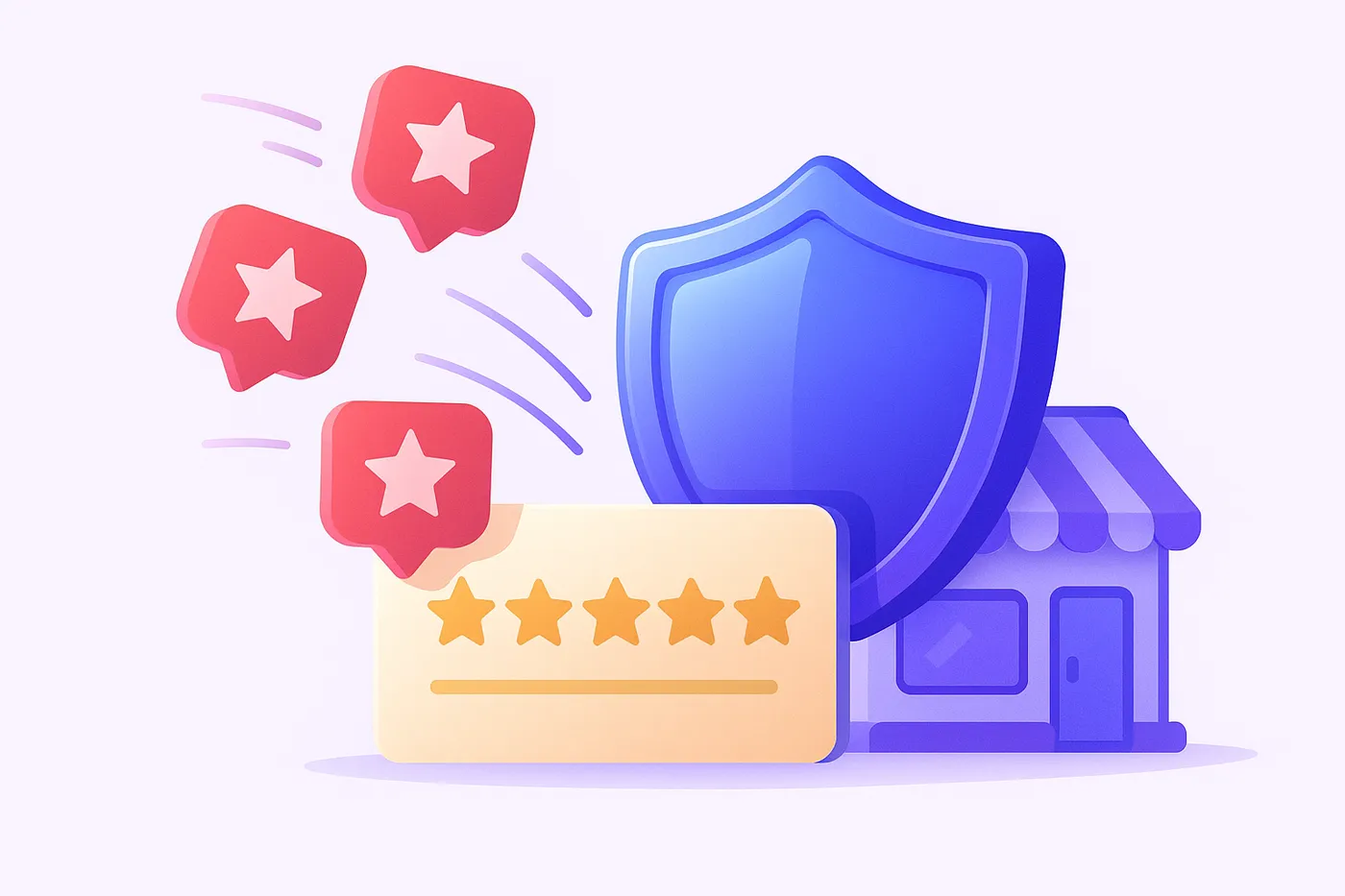 shield protecting a five-star Google rating from incoming fake one-star review attacks