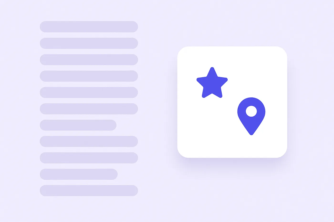 Illustration contrasting a long list of search results with a single AI-highlighted business recommendation