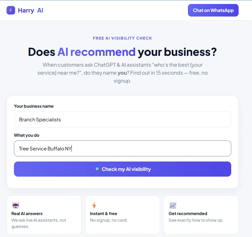 Harry AI free AI Visibility Check tool