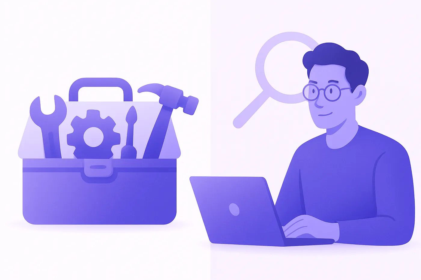 Local SEO tools and service comparison with a toolbox and consultant.
