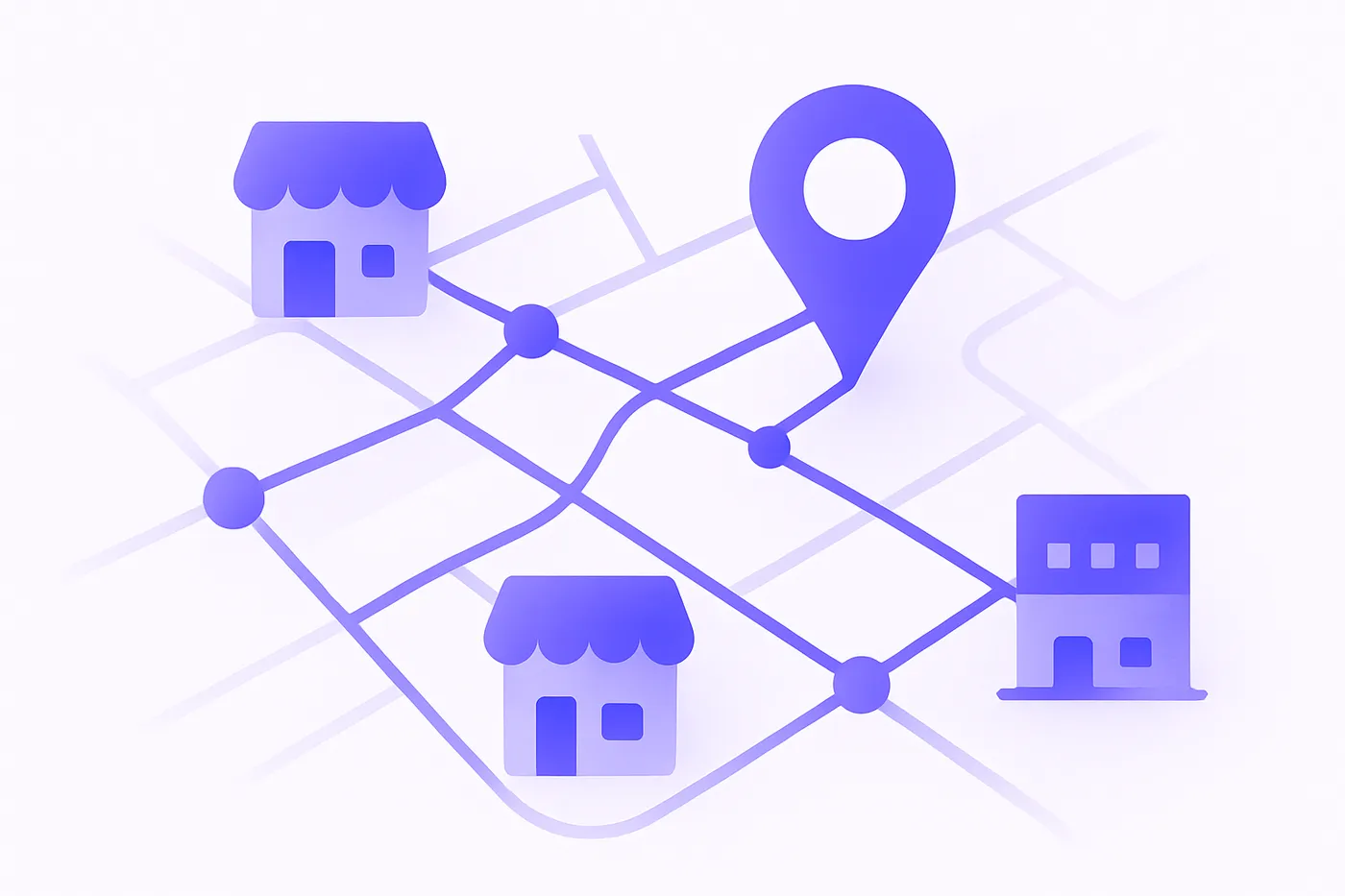 Digital map showing interconnected entities representing local business data