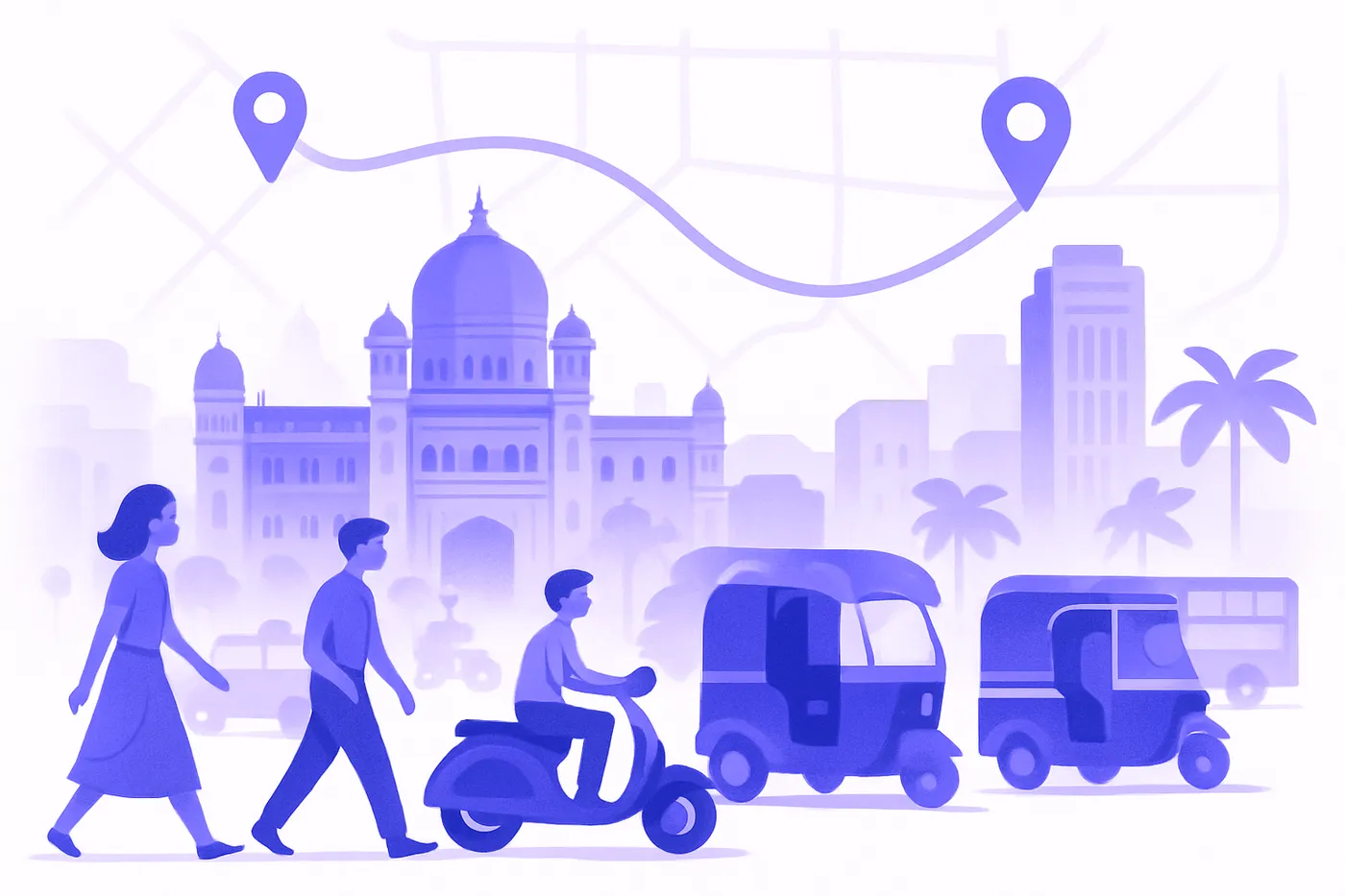 Mumbai street with digital map icons overlay, illustrating Google Maps ranking.