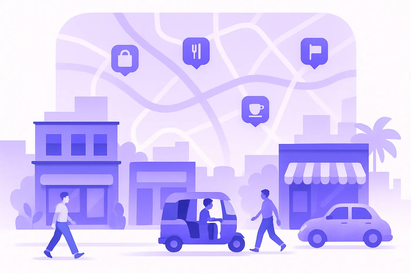 Bangalore street view with digital map overlay showing local SEO efforts