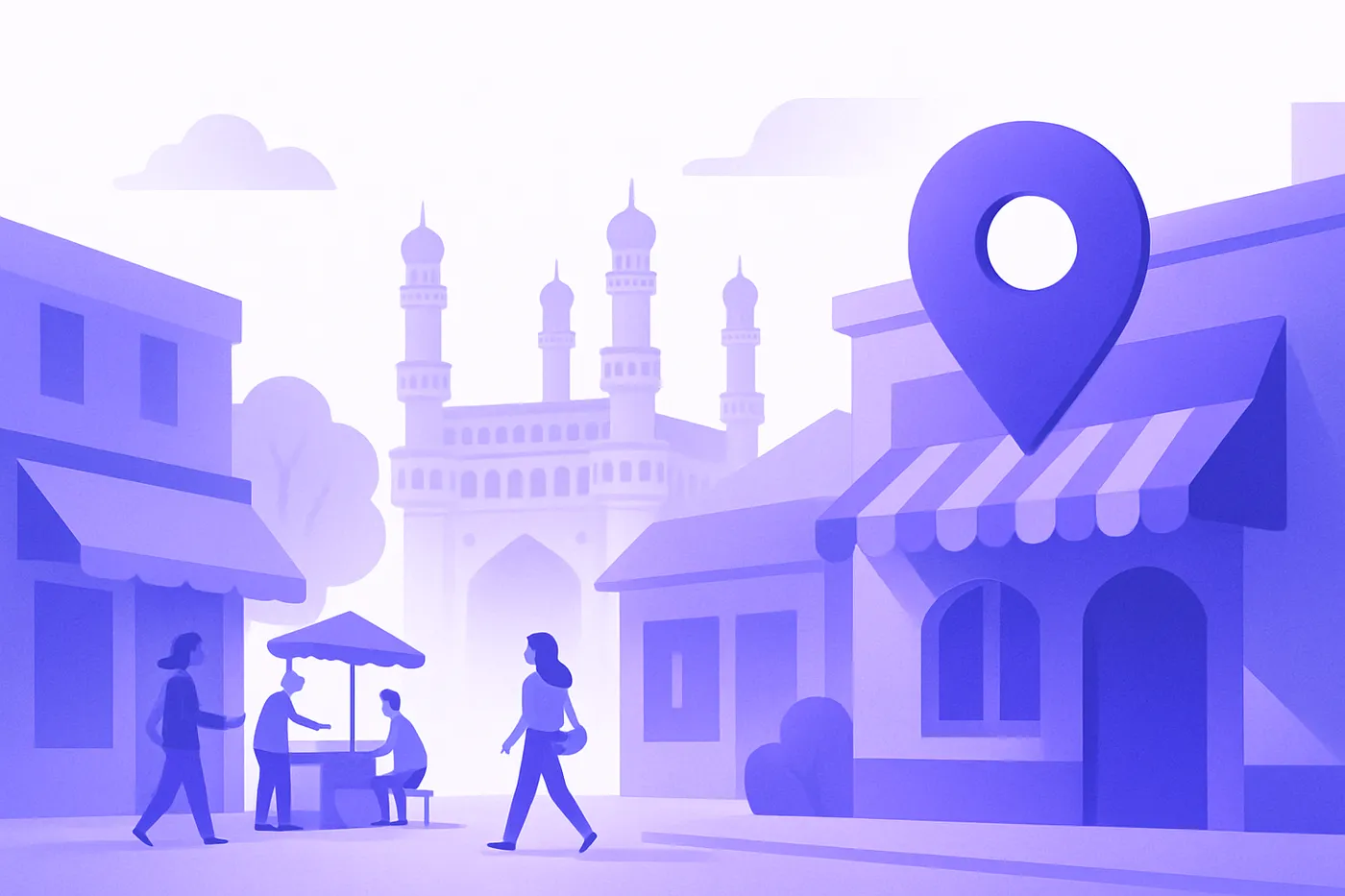 Google Maps pin highlighting a local business in a busy Hyderabad street
