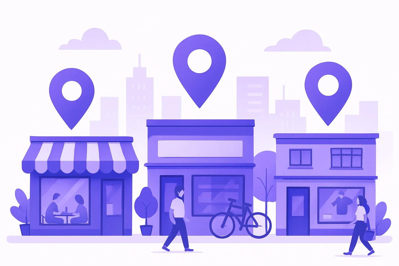 Gurgaon street with digital map markers highlighting local businesses