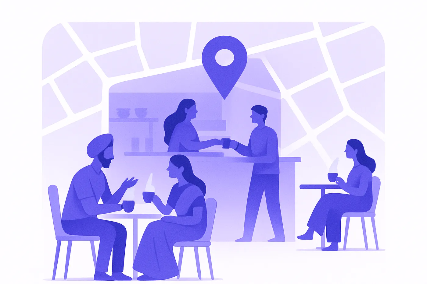 Indian cafe with digital map overlay showcasing local SEO strategies