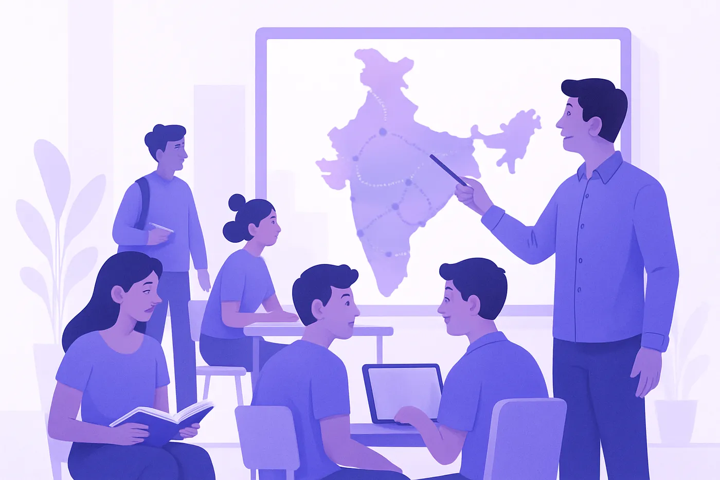 Indian coaching centre with Google map on a screen