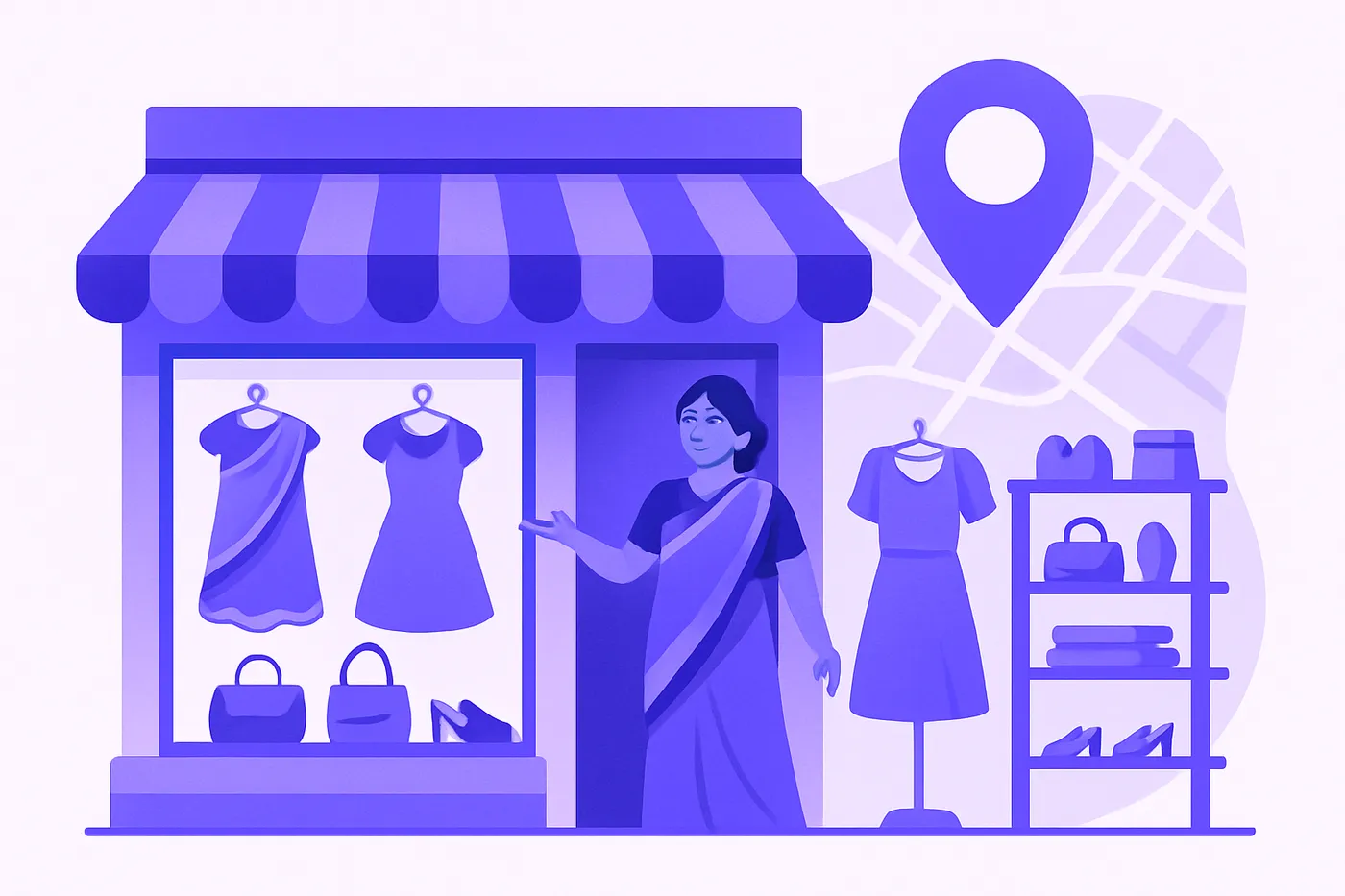 Indian boutique with Google map overlay for local SEO optimization