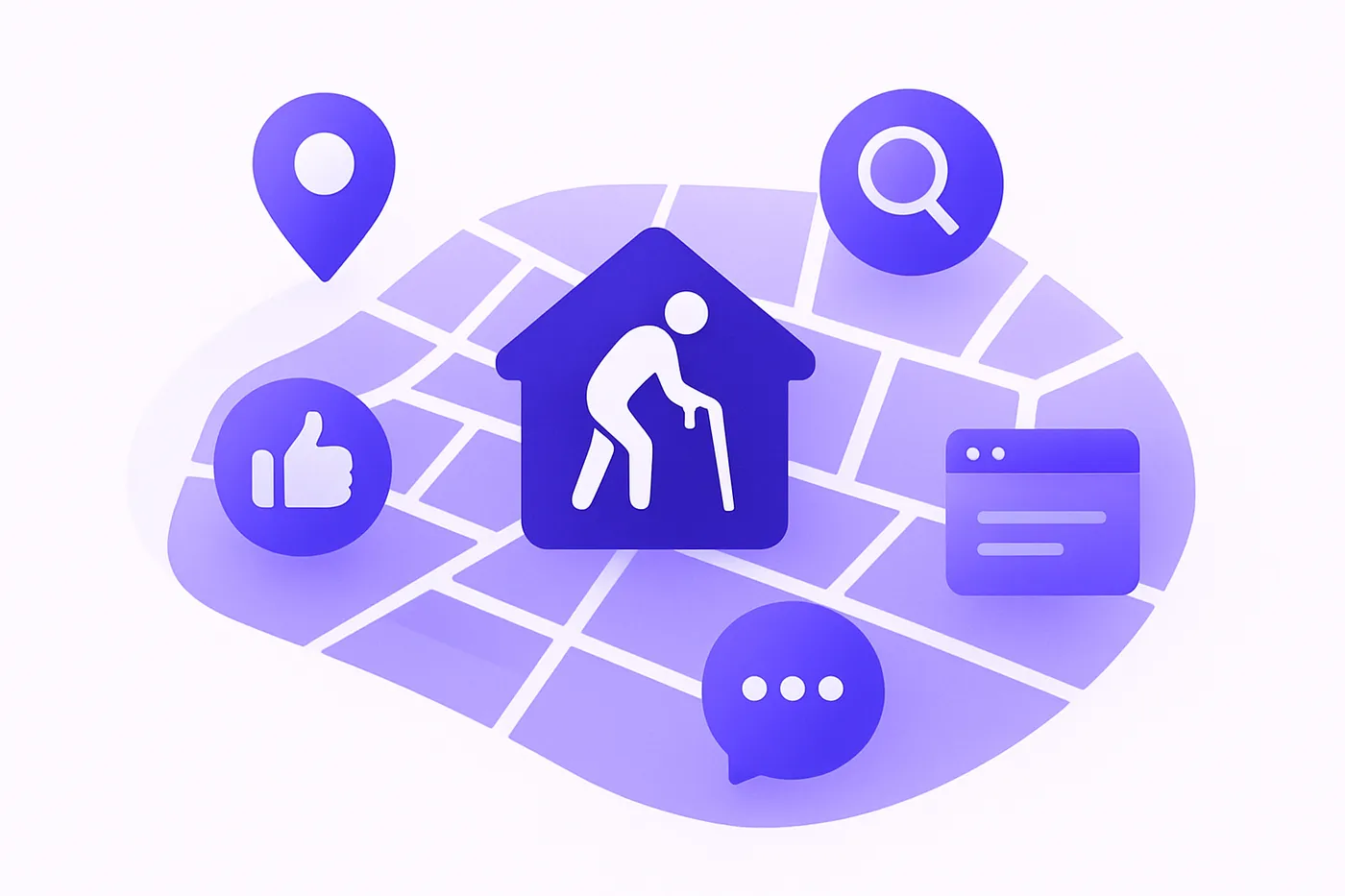 Indian physiotherapy clinic on map with SEO icons for local visibility